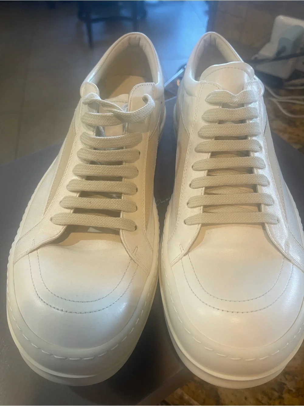 Rick Owens Men's Low-Top Leather Sneaker in Ivory